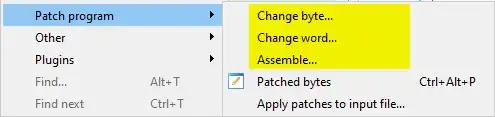 Patch program menu item in IDA
