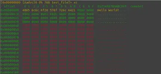 hexview of file after mapping and writing