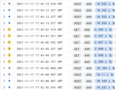 Example of failures from the logs