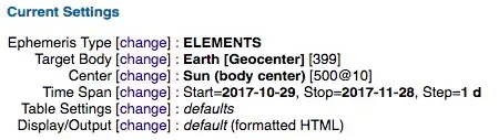 Query of earth's orbital elements