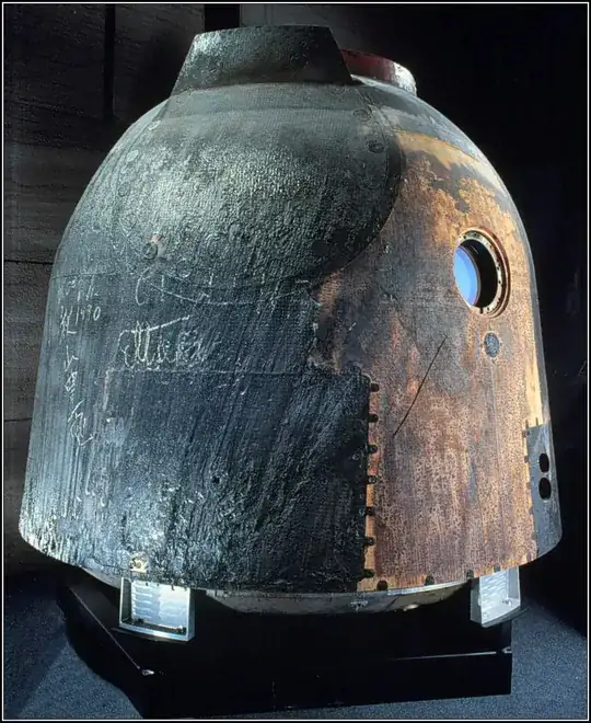 Soyuz after reentry, showing lighter layers underneath