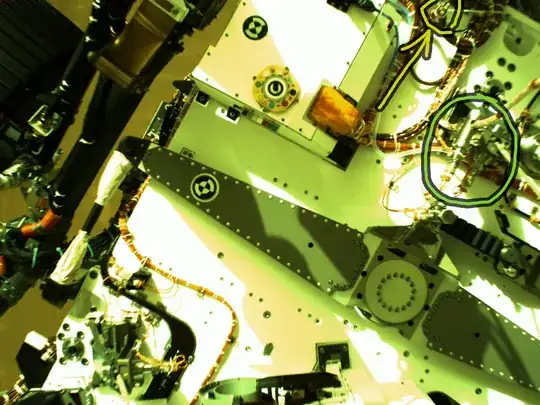 Top of Perseverance during skycrane descent with bundle and cutters highlighted