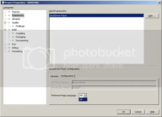 Frameworks dialog with Configuration tab selected