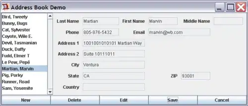 Struct of the dataframe