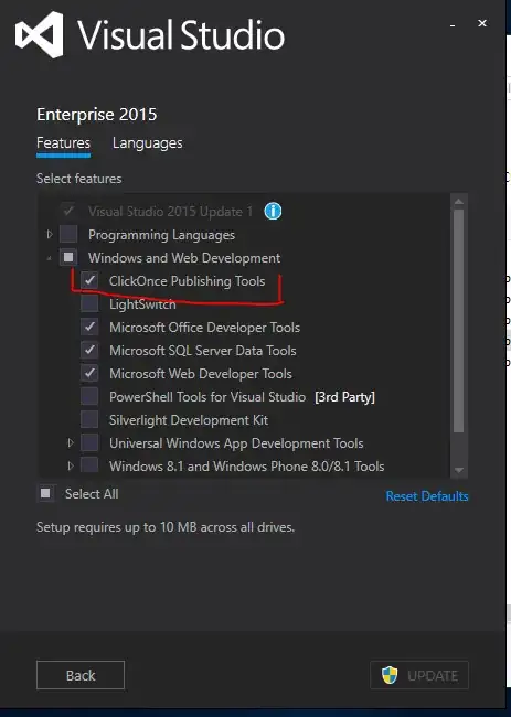 Visual Studio 2015 Setup where you can add ClickOnce