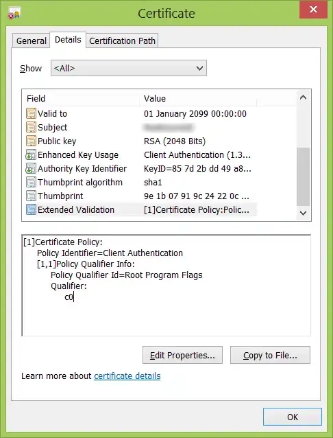 extended validation property on a certificate