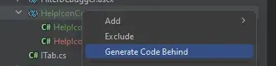 Rider file explorer view with open context menu highlighting the Generate Code Behind item