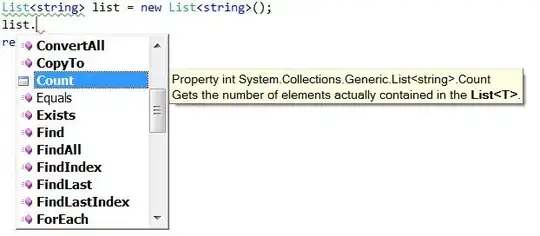 Screenshot of current table display