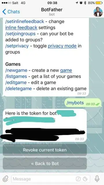 botfather displaying api key
