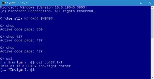 screenshot of session with chsp then wsl and test