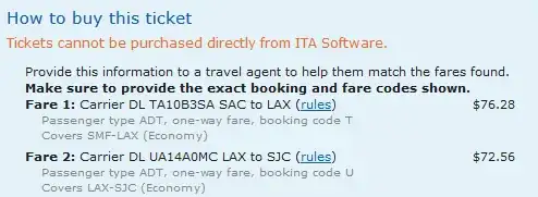 Sample fare from ITA