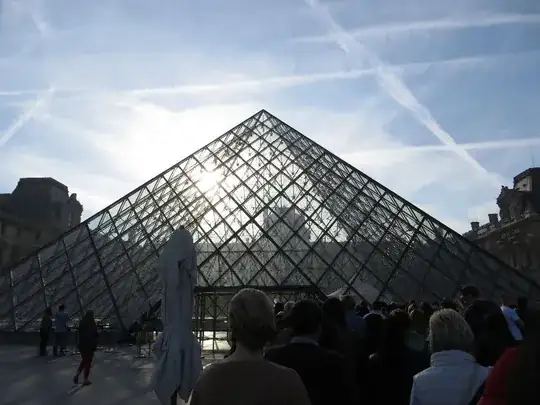 The pyramide entry into the Louvre with tourists waiting to enter