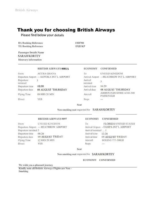 (fake) flight information from British airways