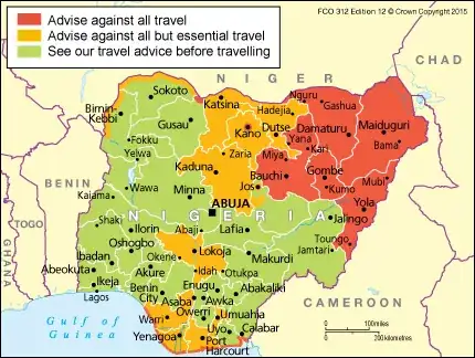 FCO advice map of Nigeria