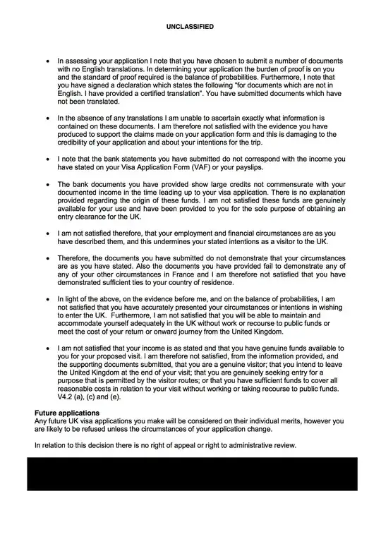 refusal letter's second page