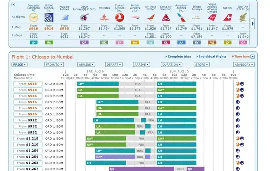 Screenshot for the trip from ORD to BOM