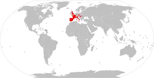 Mercator world map with state borders, with states visited by me in red