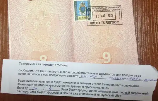 Finnish visa refusal note