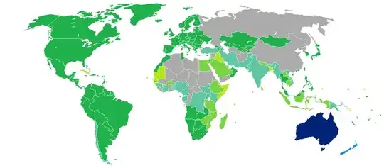 Countries and territories with visa-free entries or visas on arrival for holders of regular Australian passports.
