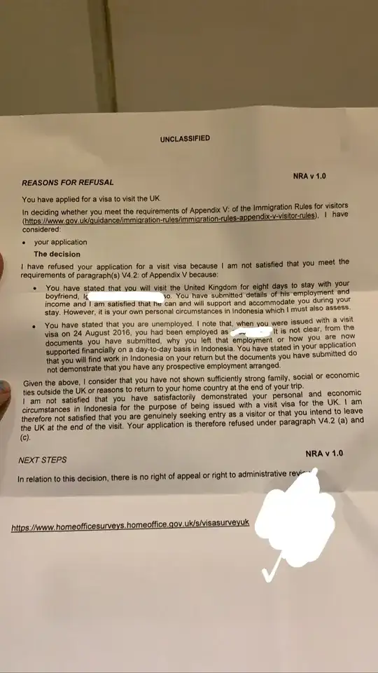 picture of the UK visa refusal document