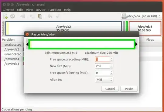 Confirmation for Pasting a partition.