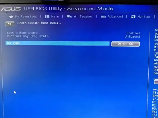 Secure Boot state greyed out.
