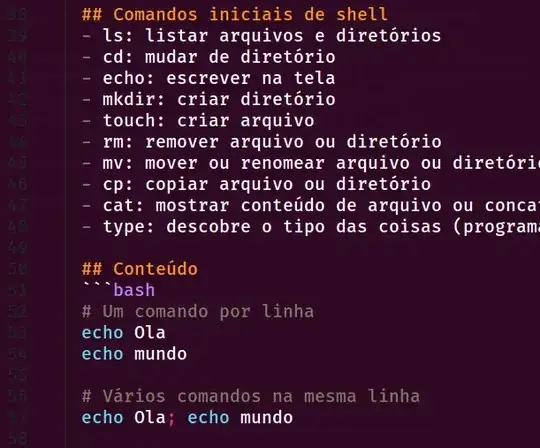a screenshot of batcat displaying a Markdown file with code snippets inside correctly colorized