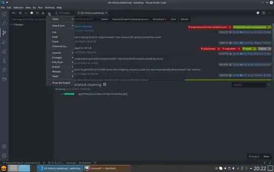 Git History (right) and Git Functions (left)