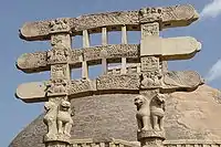 Stupa gateway at Sanchi, c. 100 CE or perhaps earlier, with densely packed reliefs