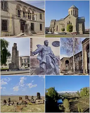 From top left: Gavar Administration&nbsp;• St. Astvatsatsin ChurchWWII Memorial in Downtown GavarHajrapet Khachatryan&nbsp;• Cultural PalaceManuchar Dolak Khachkars&nbsp;• Gavar mountains