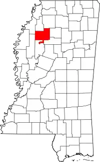 Map of Mississippi highlighting Tallahatchie County