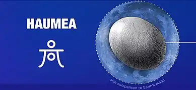The 🝻 symbol in a poster published by NASA/JPL, showing the size of Haumea compared to the Moon.