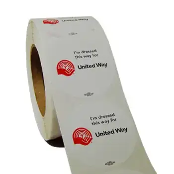 Roll of stickers that say "I'm dressed this way for United Way", with the United Way Canada logo