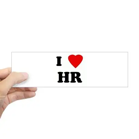 Bumper sticker that says "I (heart) HR"