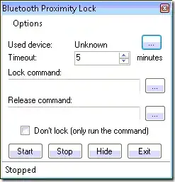 dialog box showing the Bluetooth Proximity Lock utility