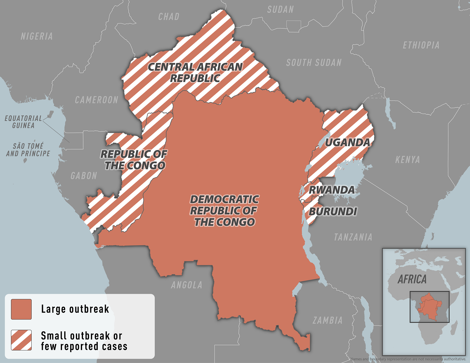 Orange shading indicates areas with confirmed and suspect cases of mpox